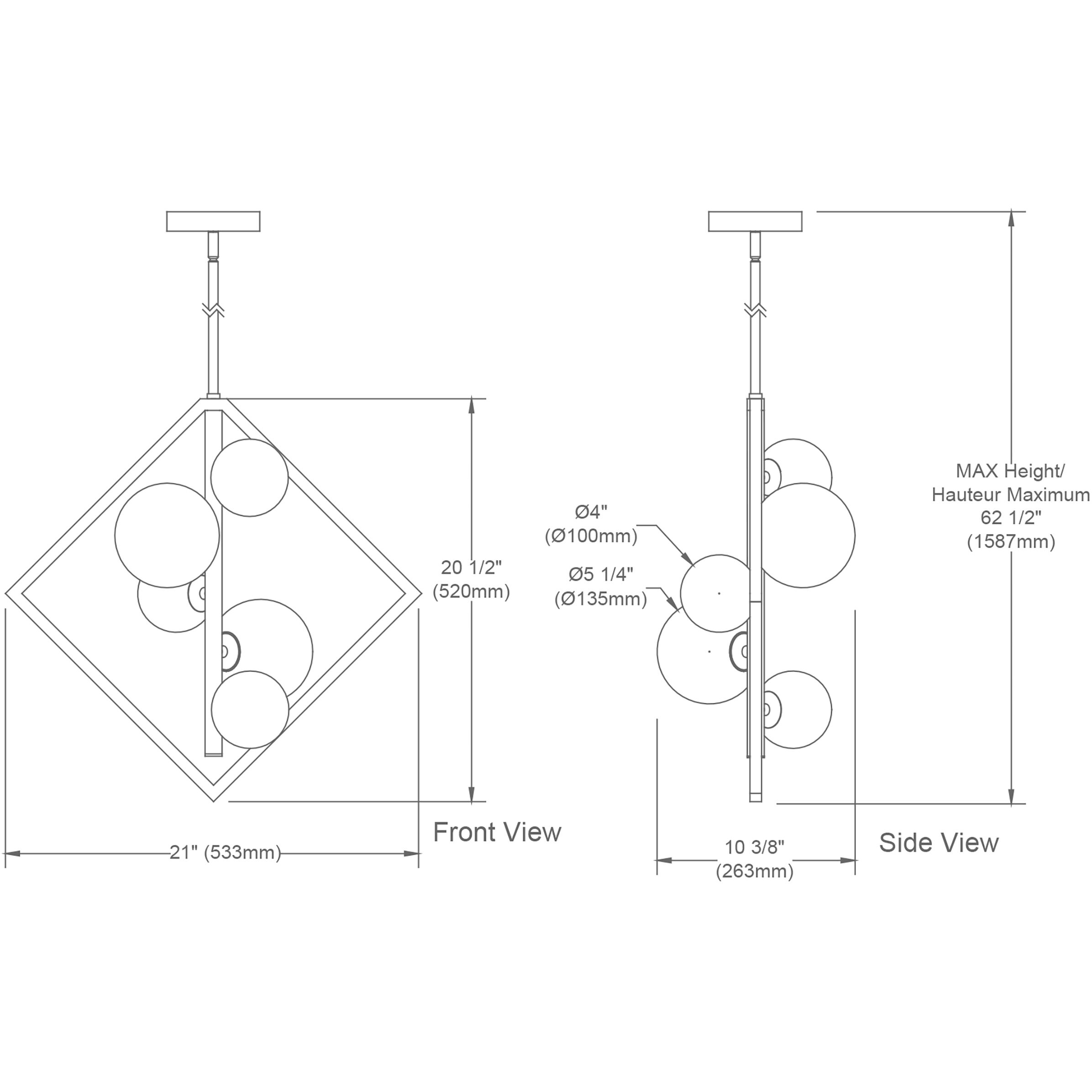 Glasgow 5 Light 21 inch Matte Black with Vintage Bronze Pendant Ceiling Light in Matte Black and Vintage Brass
