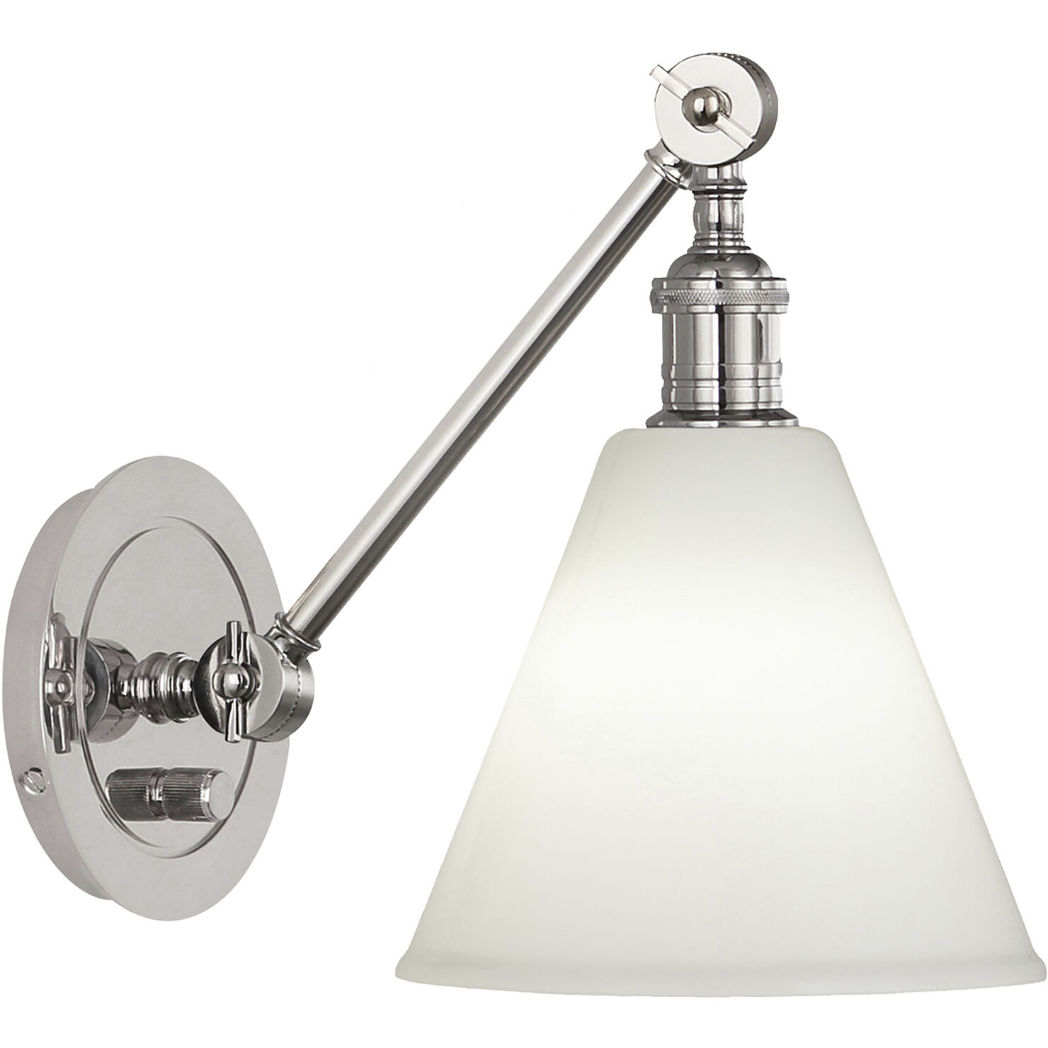 Alloy 20.25 inch 60 watt Polished Nickel Swing Arm Wall Sconce Wall Light in Cased White Glass