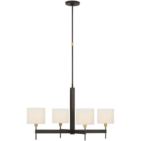 Ray Booth Brontes LED 40 inch Warm Iron and Antique Brass Four Arm Chandelier Ceiling Light, Large