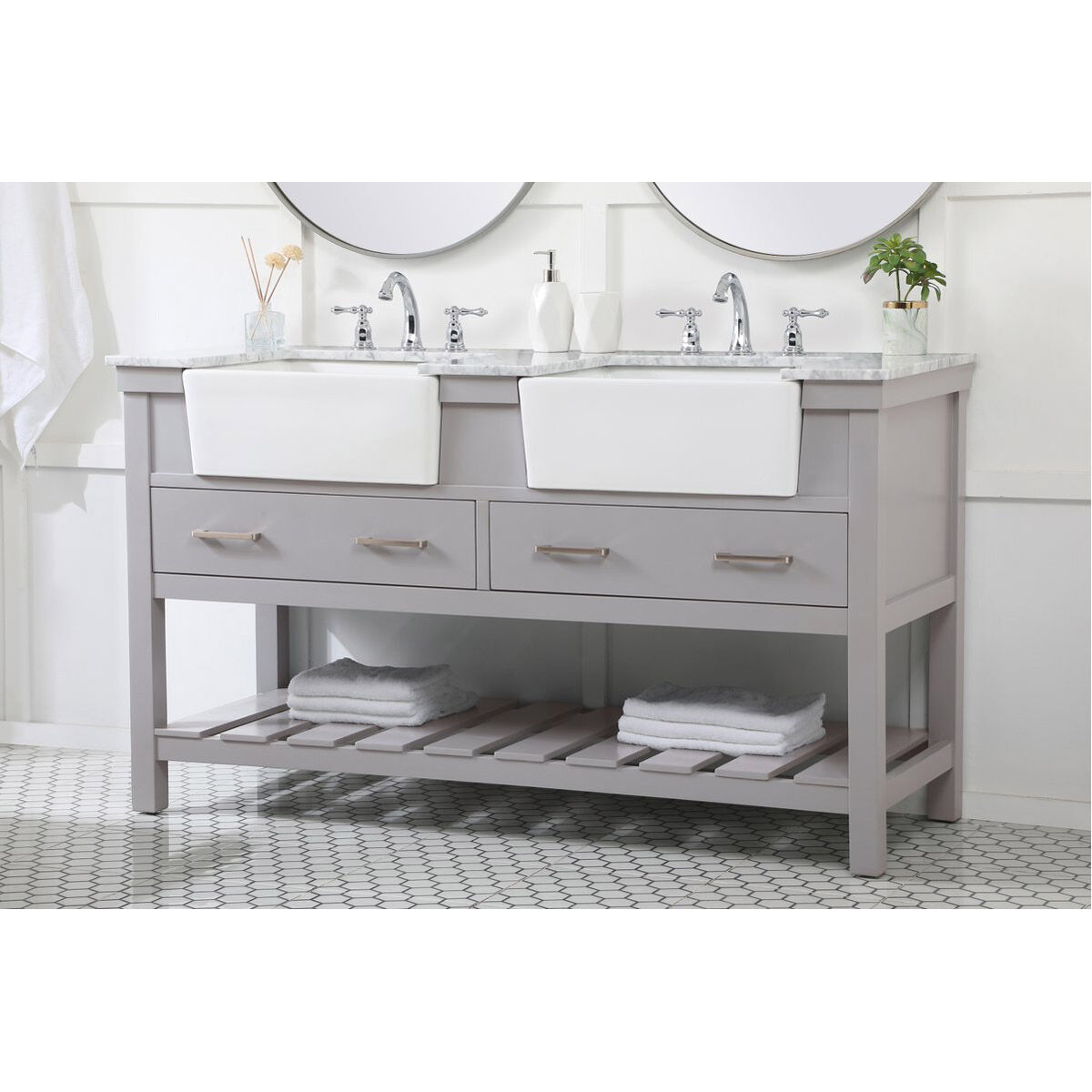 Clement 60 X 22 X 34 inch Grey Bathroom Vanity Cabinet