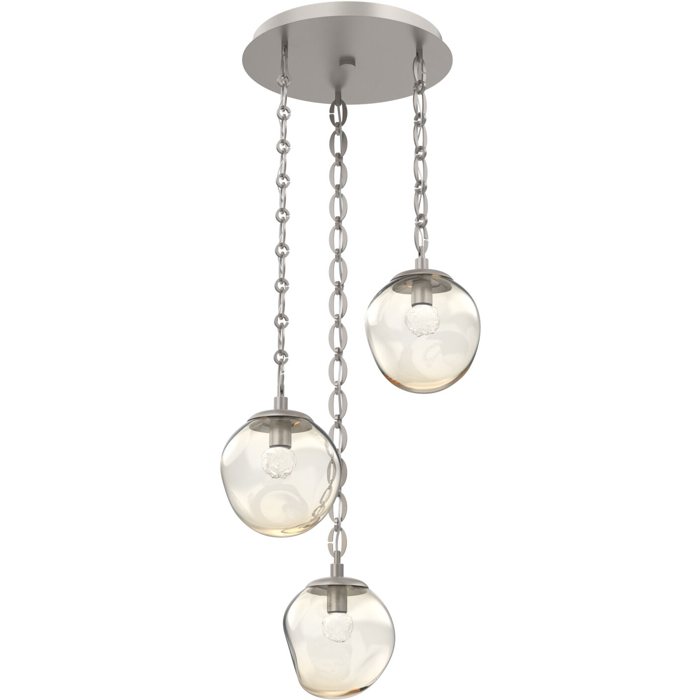 Aster LED 22.3 inch Beige Silver Multi-Pendant Ceiling Light in 3000K LED, Amber, Oval Chain