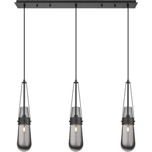 Milan Linear Pendant Ceiling Light in Matte Black, Light Smoke Glass