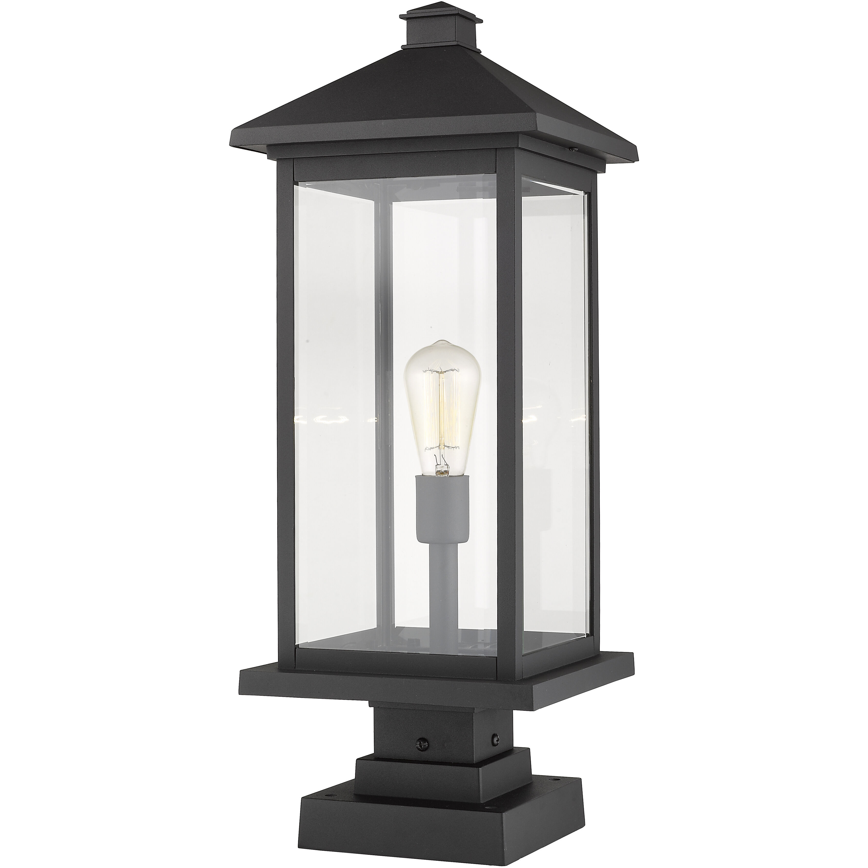 Portland 1 Light 25 inch Black Outdoor Pier Mounted Fixture in Clear Beveled Glass, 12.5