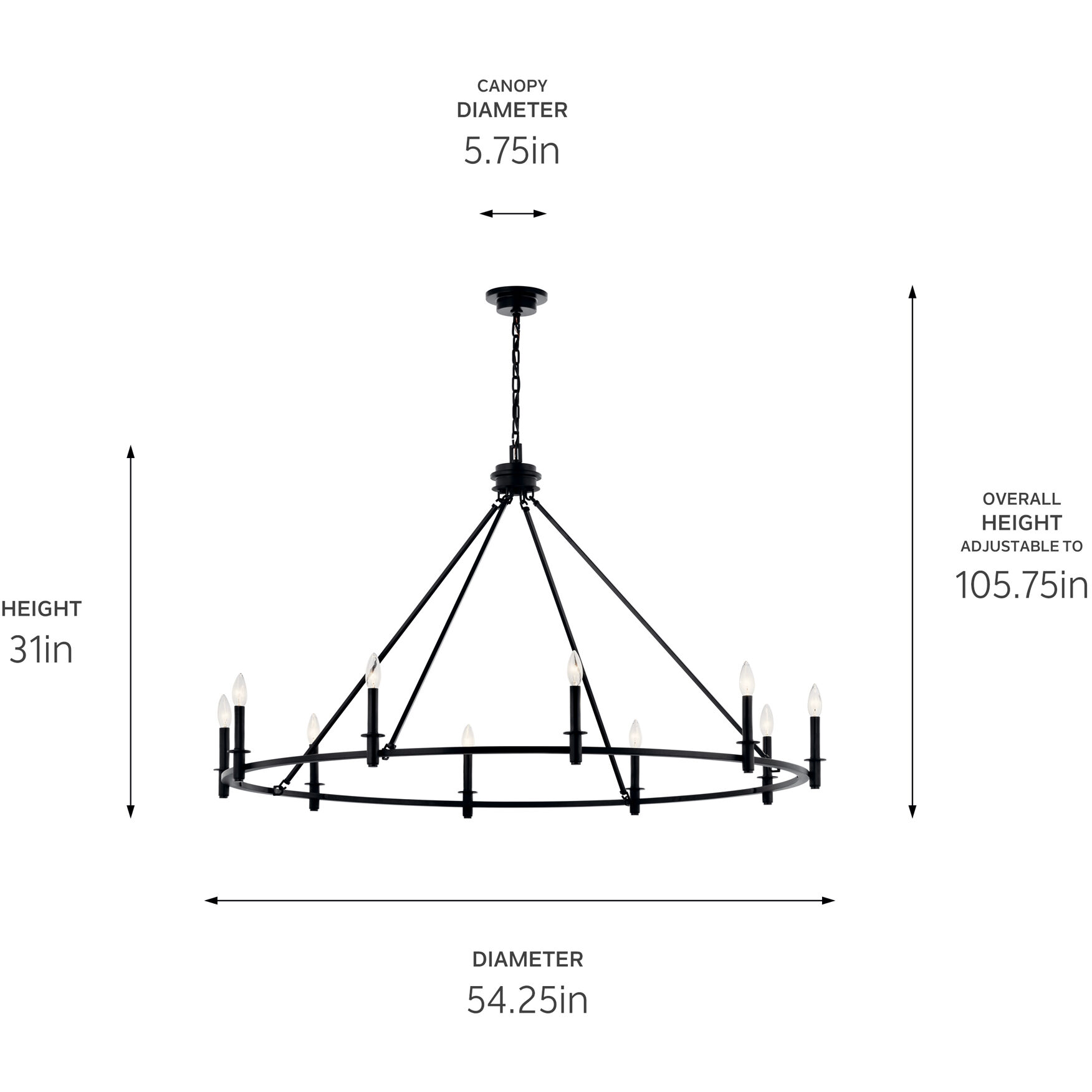 Carrick 10 Light Black Chandelier Ceiling Light, 1 Tier Large