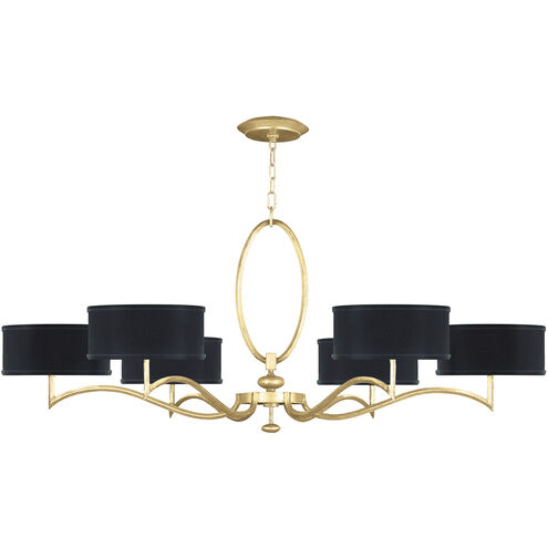Allegretto 6 Light 51 inch Gold Chandelier Ceiling Light in Gold Leaf, Black Fabric