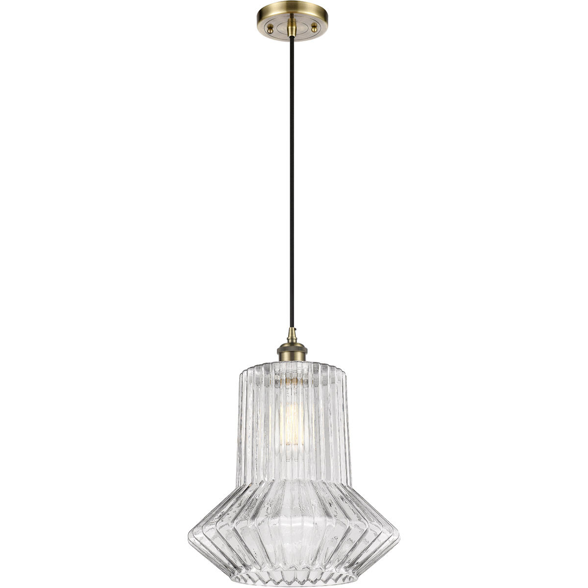 Ballston Springwater 1 Light 12 inch Antique Brass Pendant Ceiling Light in Incandescent, Clear Spiral Fluted Glass, Ballston