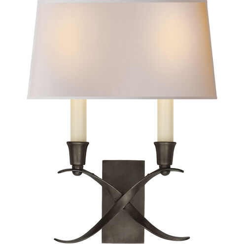 Chapman & Myers Cross Bouillotte 2 Light 10 inch Bronze Sconce Wall Light in Natural Paper, Small
