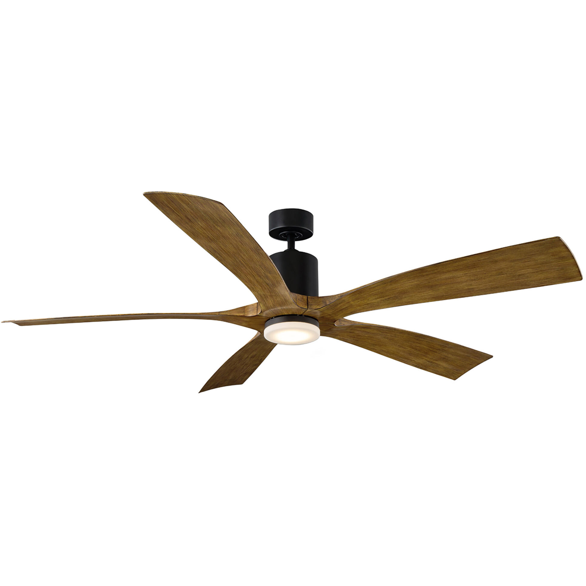 Aviator 70 inch Matte Black and Distressed Koa with Distressed Koa Blades Downrod Ceiling Fan in Matte Black Distressed Koa, Smart Ceiling Fan