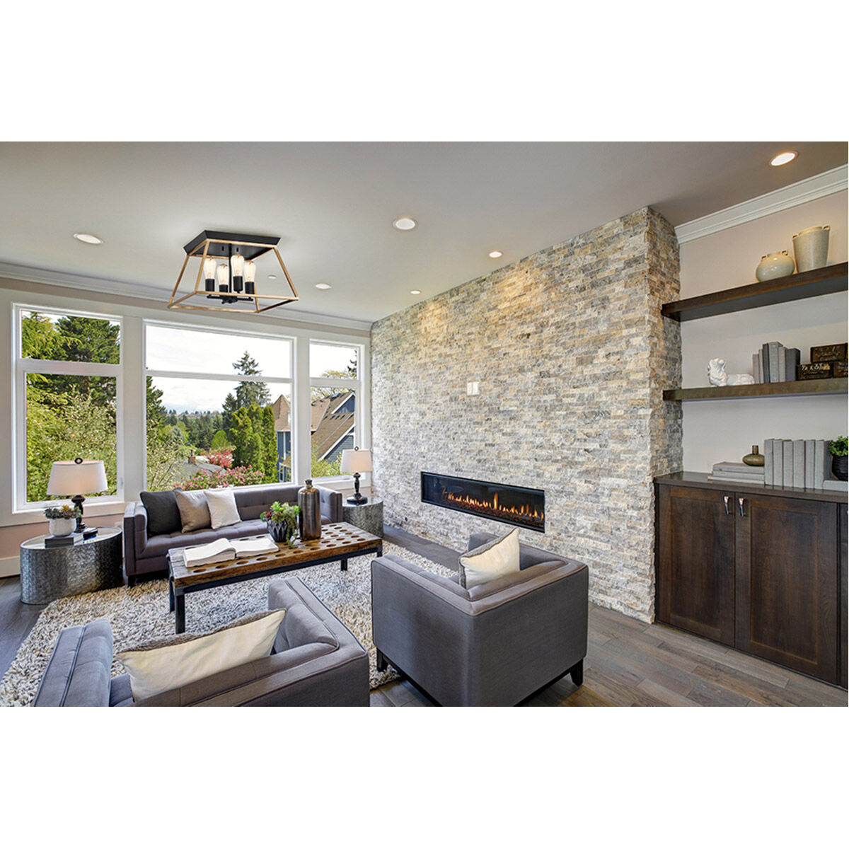 Paulino 4 Light 18.03 inch Brushed Gold and Matte Black Flush Mount Ceiling Light