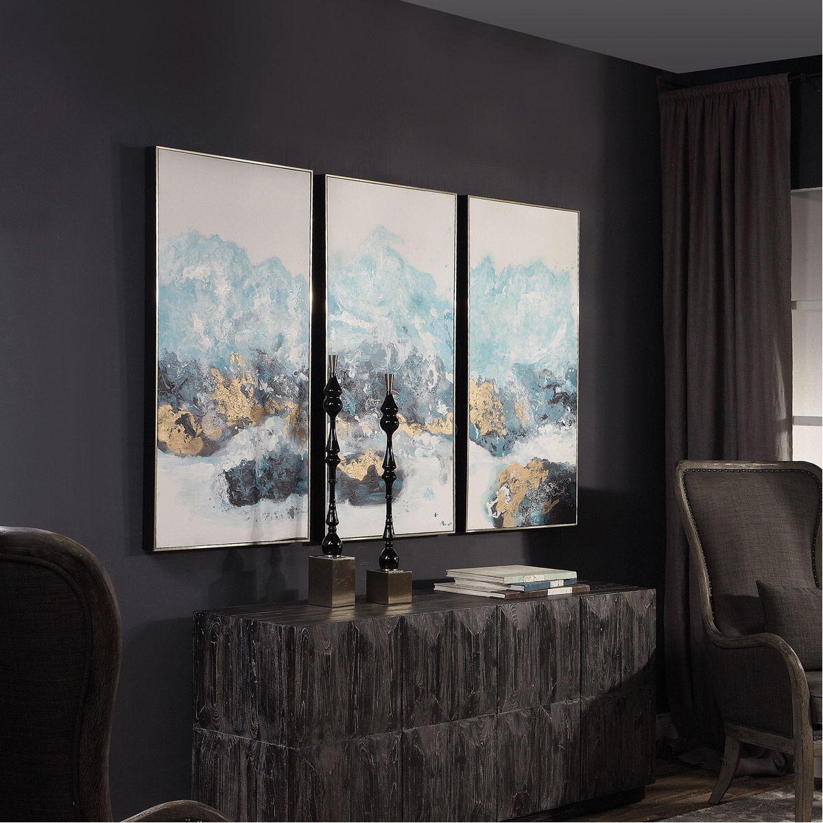 Crashing Waves 48 X 24 inch Abstract Art, Set of 3