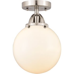 Nouveau 2 Beacon 1 Light 8 inch Brushed Satin Nickel Semi-Flush Mount Ceiling Light in Matte White Glass