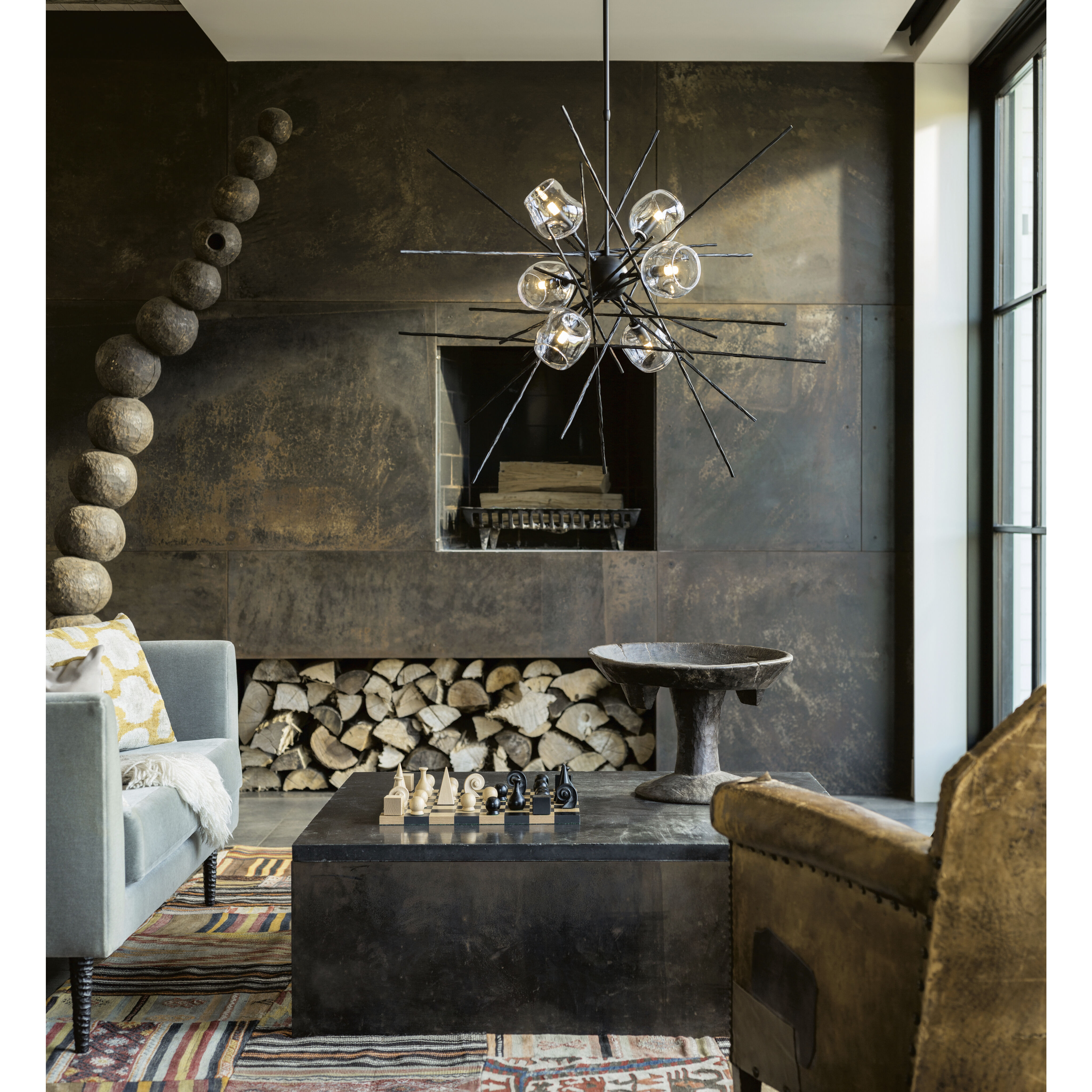 Griffin 6 Light 39.2 inch Oil Rubbed Bronze Pendant Ceiling Light in Cool Grey