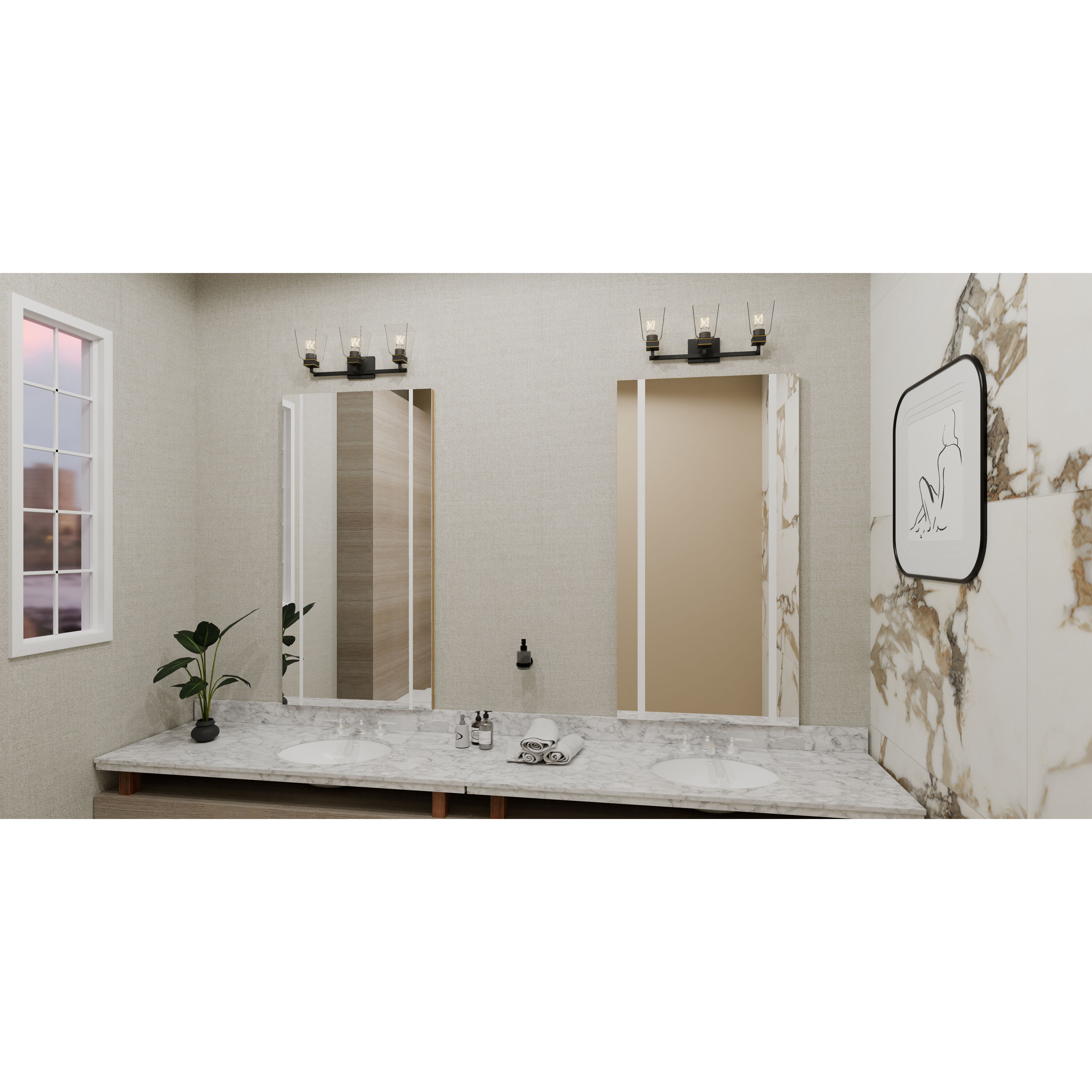 Almany 3 Light 23 inch Matte Black Bath Light Wall Light, Large