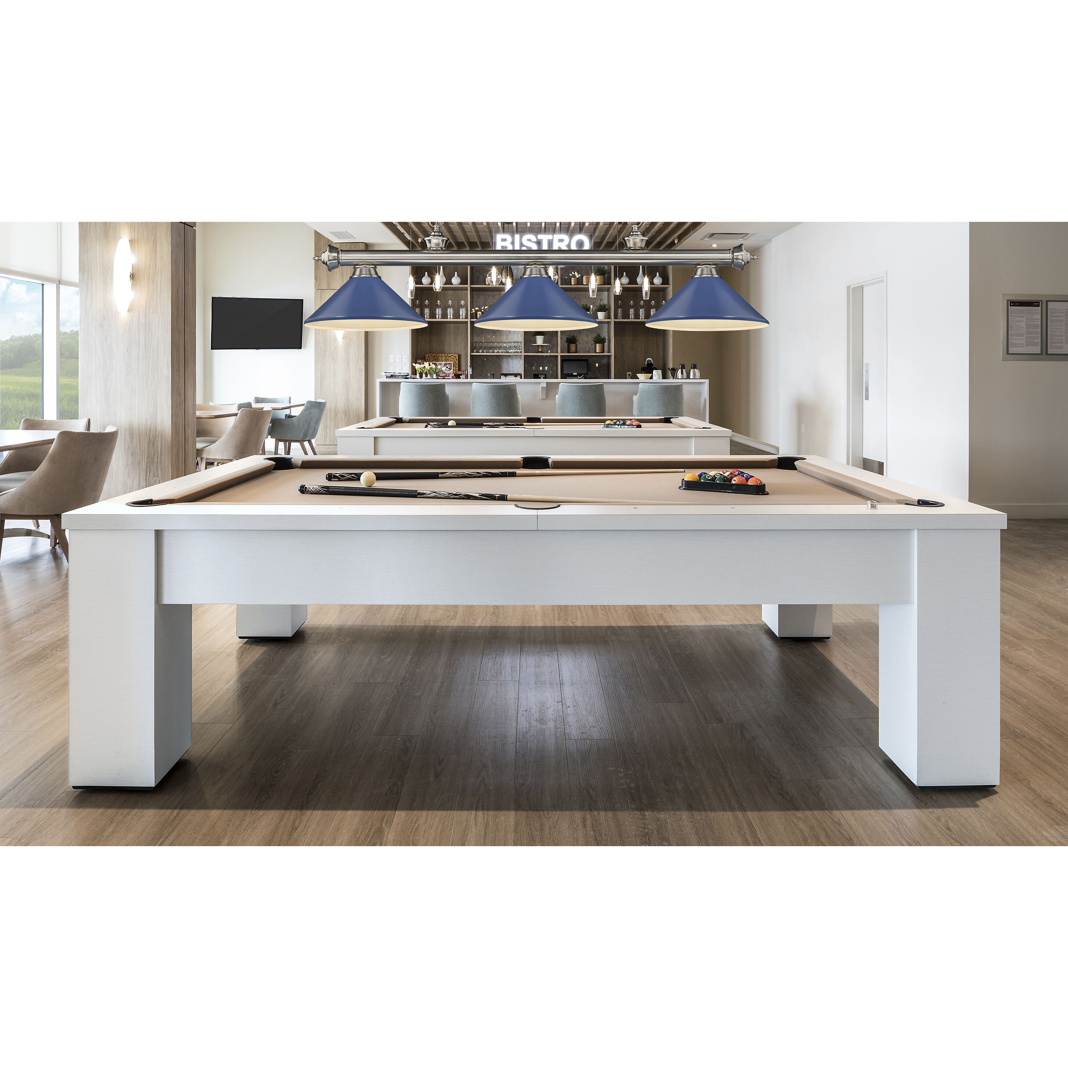 Cordon 3 Light 58 inch Brushed Nickel Billiard Ceiling Light in Navy Blue Steel