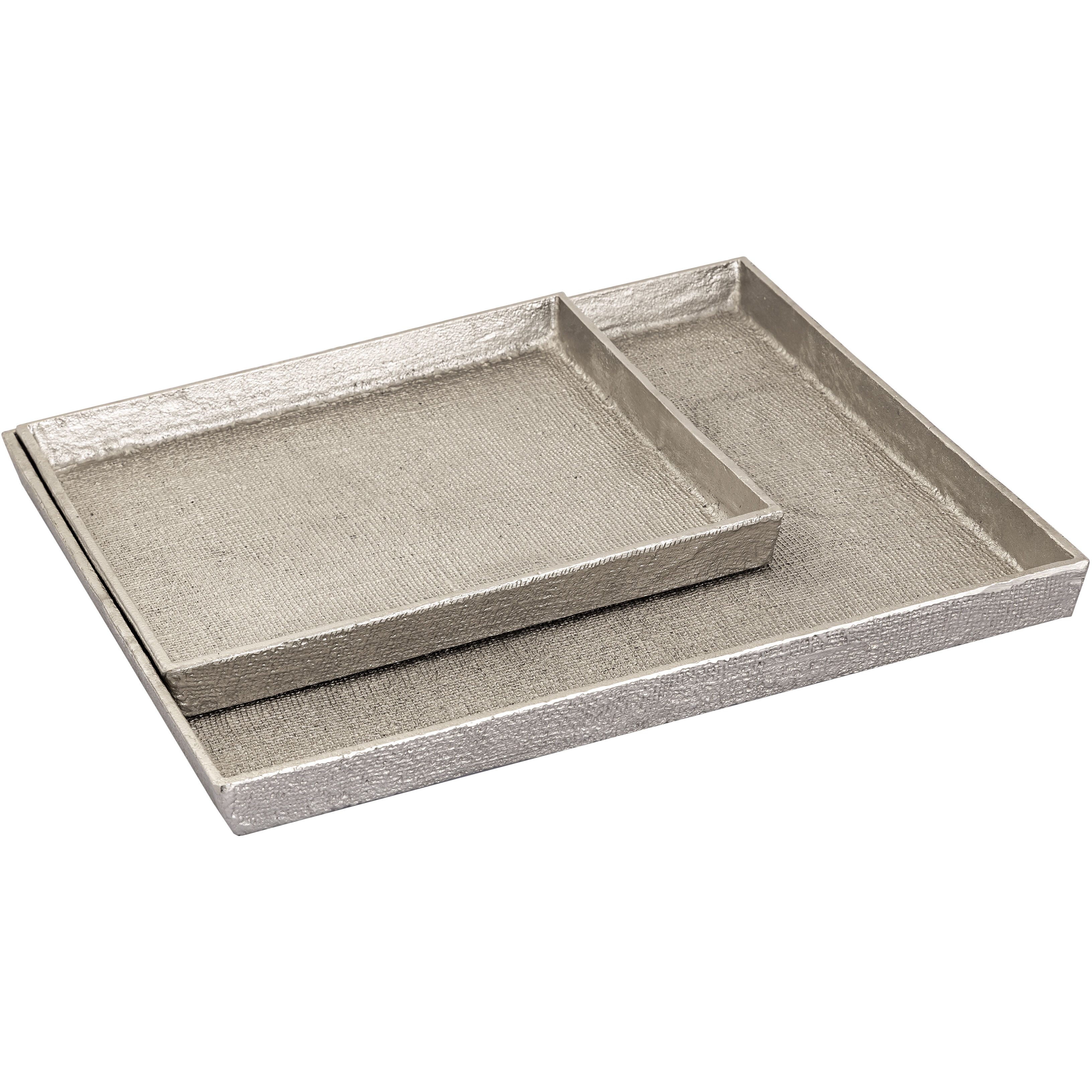 Square Linen Antique Nickel Tray, Set of 2