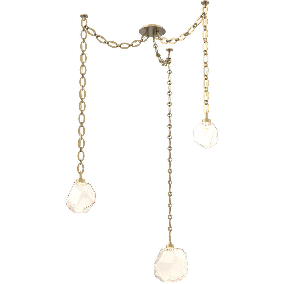 Gem LED 17 inch Gilded Brass Swag Multi-Pendant Ceiling Light in Amber, 2700K LED, Oval Chain