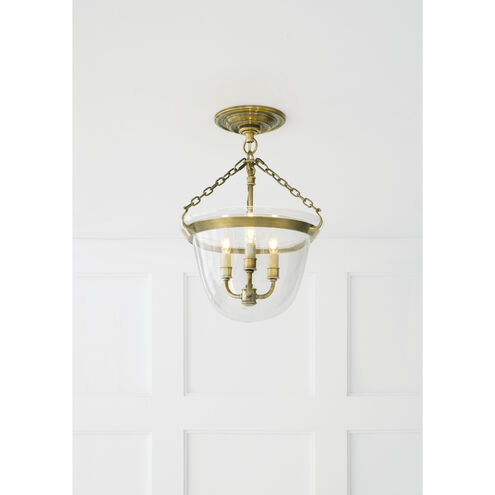 Chapman & Myers Country Bell Jar 3 Light 13 inch Antique-Burnished Brass Semi-Flush Mount Ceiling Light