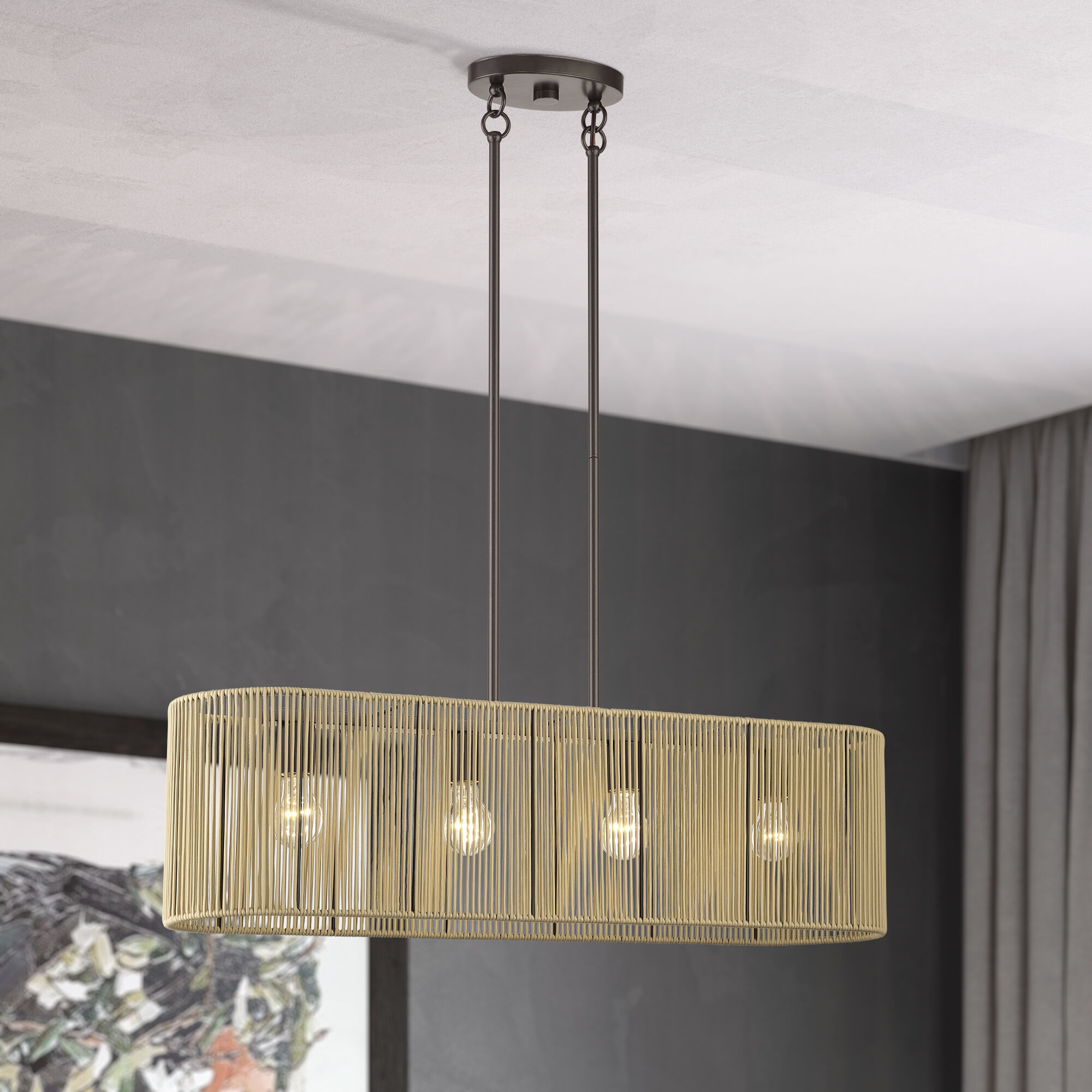 Goldiemesh 4 Light 36 inch English Bronze Linear Chandelier Ceiling Light, Large