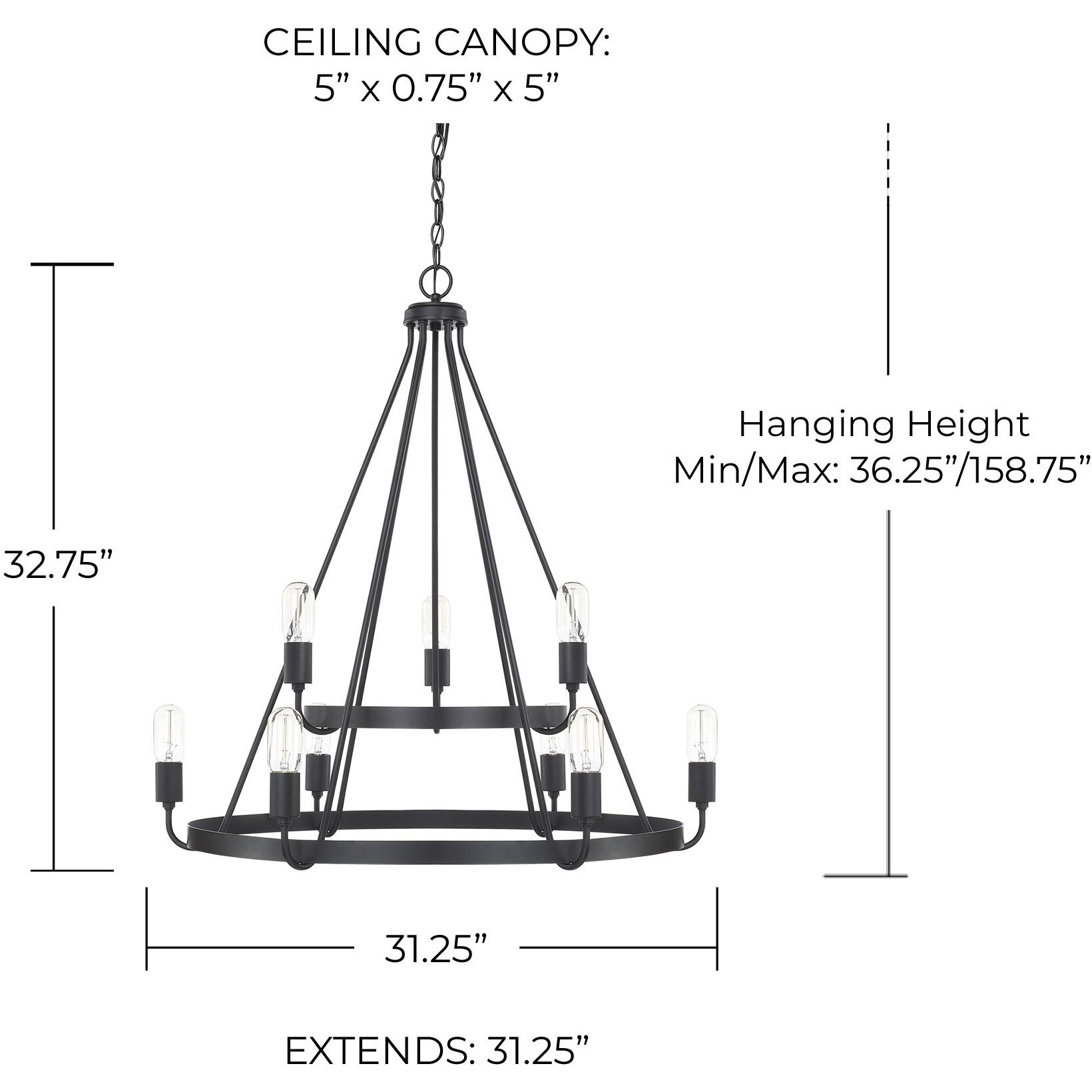 Tanner 9 Light 31 inch Matte Black Chandelier Ceiling Light