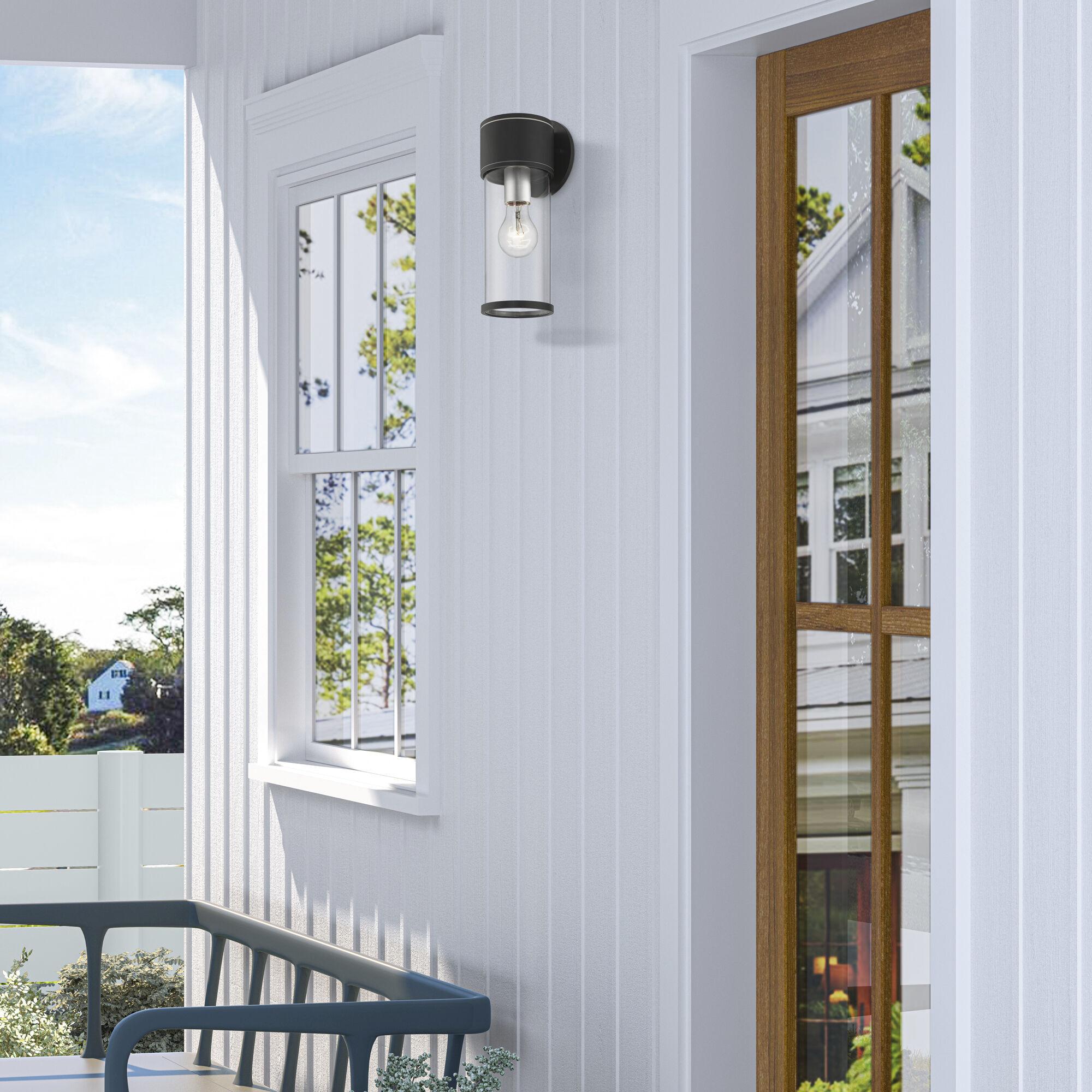 Atlantic 1 Light 4.5 inch Textured Black with Antique Silver Finish Accents Outdoor Medium Wall Lantern Wall Light