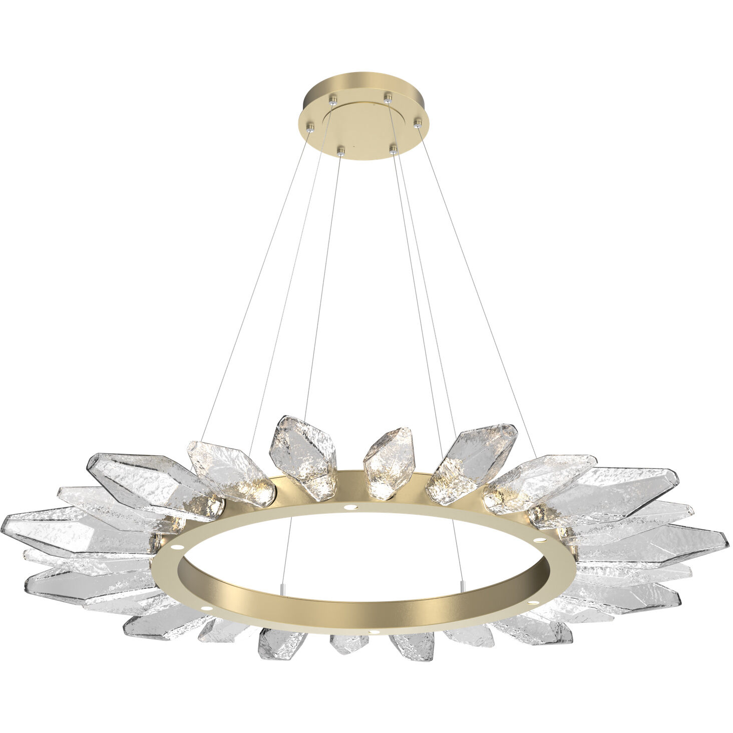 Rock Crystal LED Gilded Brass Chandelier Ceiling Light, Radial Ring