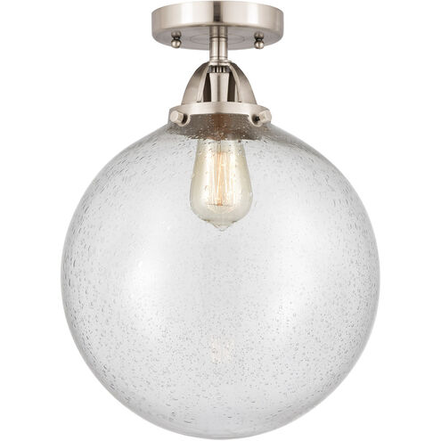 Nouveau 2 Beacon LED 12 inch Brushed Satin Nickel Semi-Flush Mount Ceiling Light in Seedy Glass