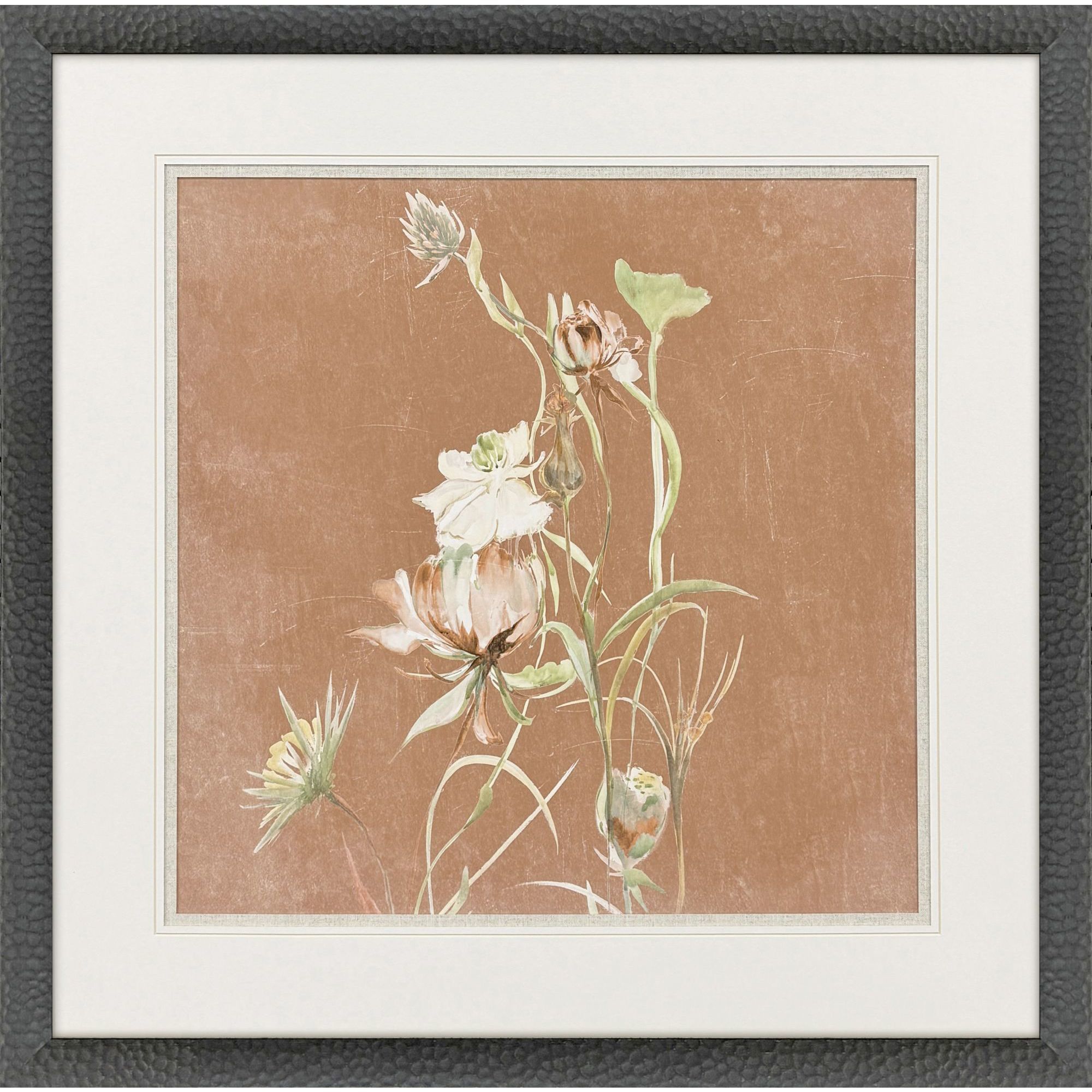Wildflowers I, II & III White and Brown and Green and Rust Framed Art
