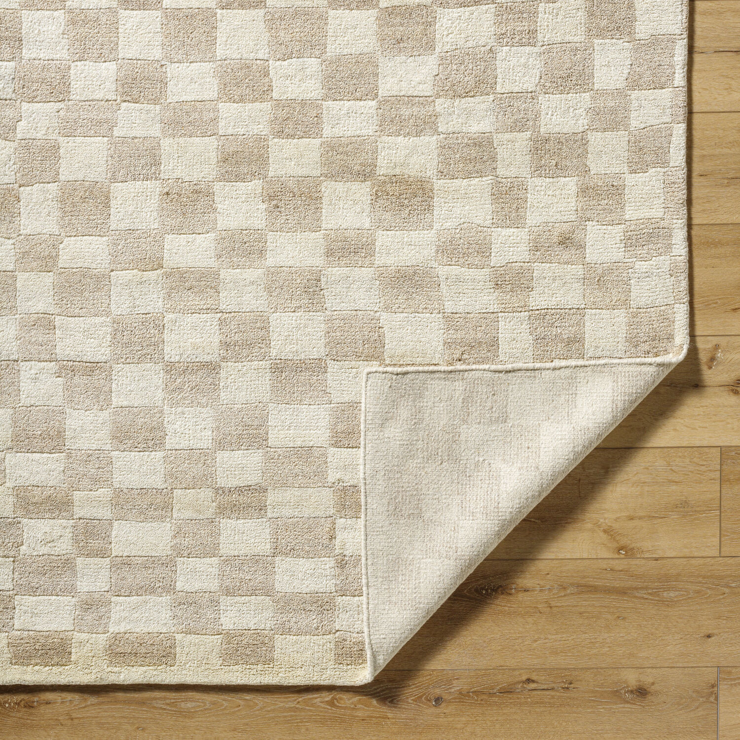 Damier 120 X 96 inch Ivory / Beige Handmade Rug in 8 x 10