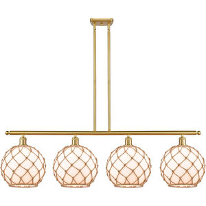 Ballston Large Farmhouse Rope LED 48 inch Satin Gold Island Light Ceiling Light in White Glass with Brown Rope, Ballston