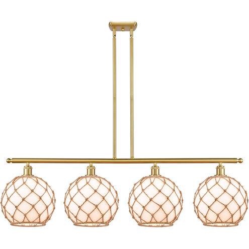 Ballston Large Farmhouse Rope LED 48 inch Satin Gold Island Light Ceiling Light in White Glass with Brown Rope, Ballston