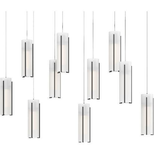 Exos Glass 10 Light 44.5 inch Black Pendant Ceiling Light in Opal, Rectangular