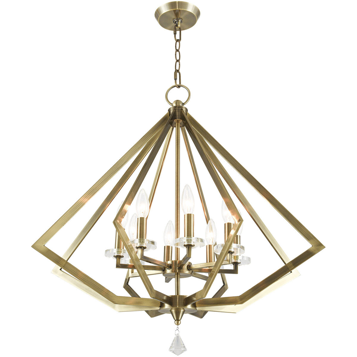 Diamond 8 Light 28 inch Antique Brass Chandelier Ceiling Light