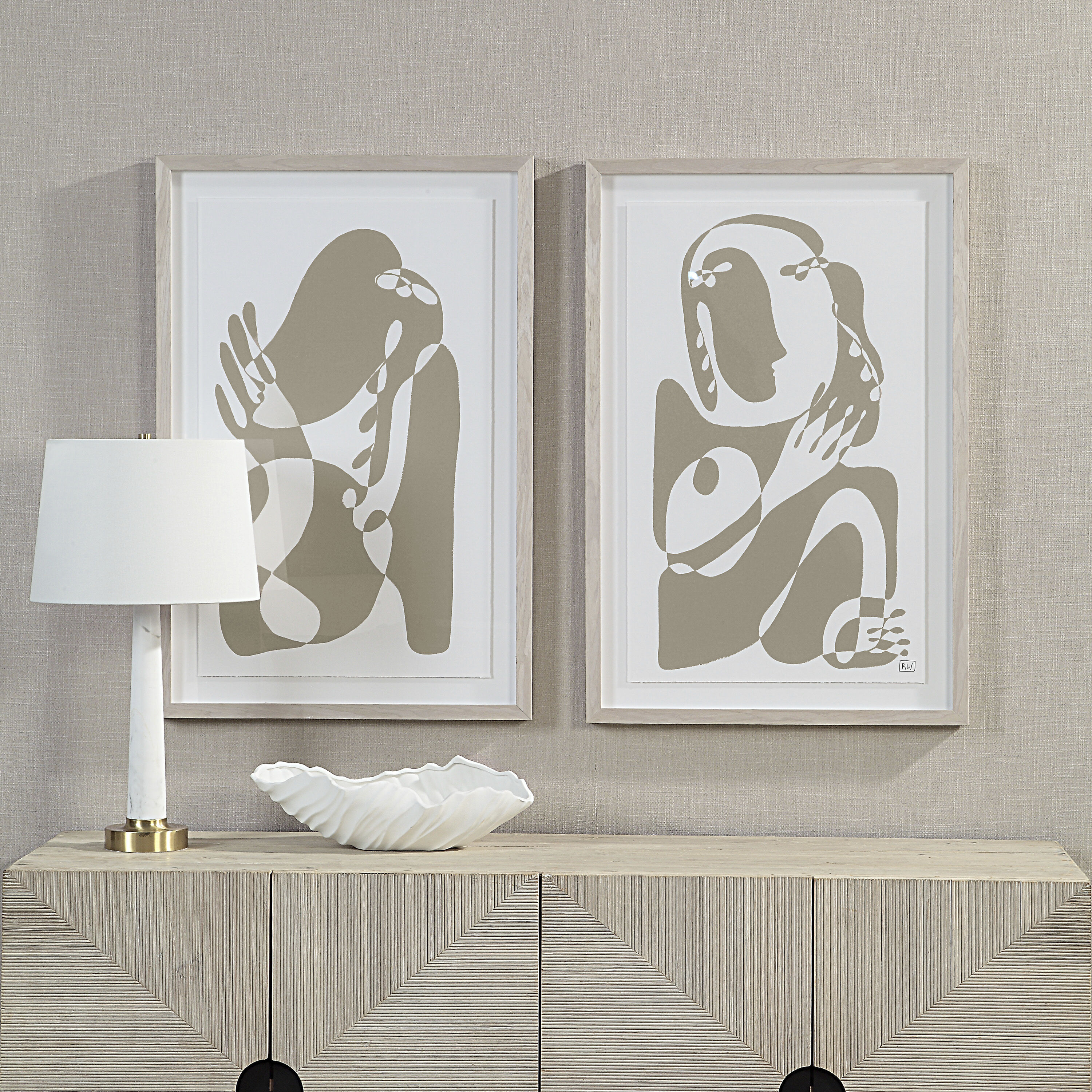 Cybel Beige/White Canvas Art, 2 Piece