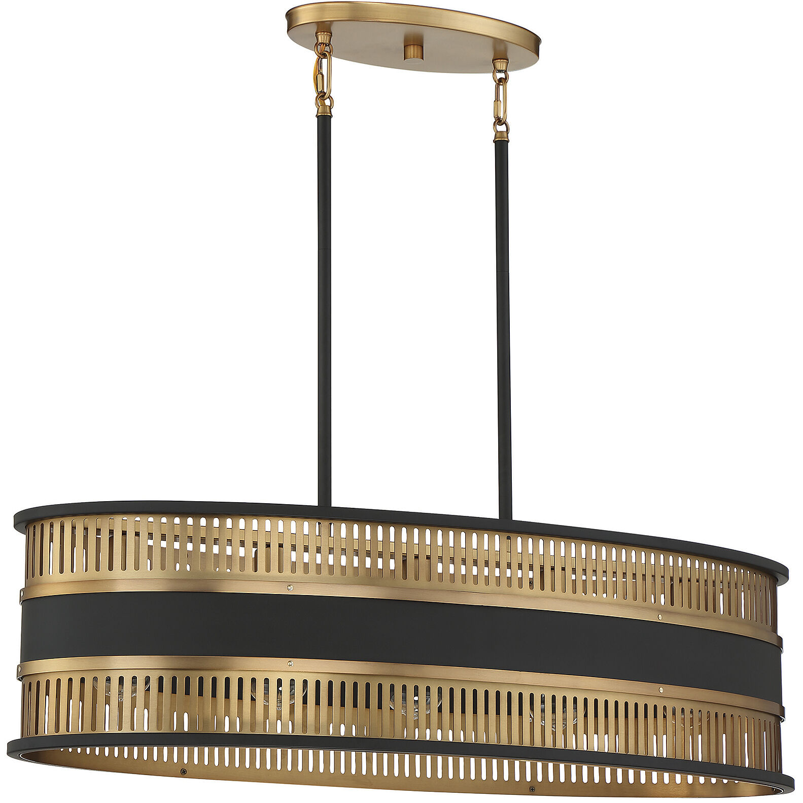Eclipse 5 Light 36 inch Black with Warm Brass Accents Linear Chandelier Ceiling Light