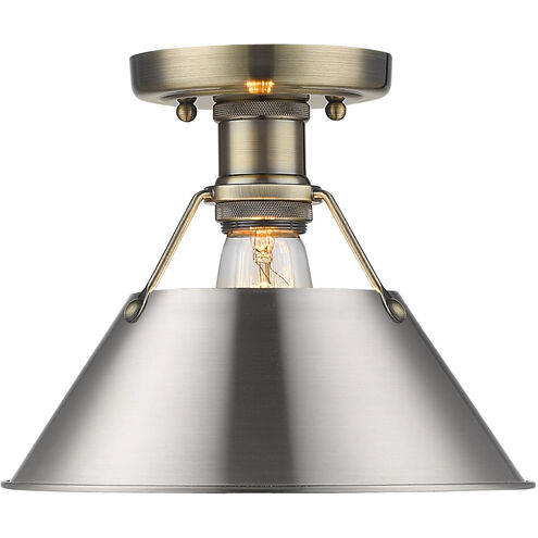 Orwell 1 Light 10 inch Aged Brass Flush Mount Ceiling Light in Pewter, Damp
