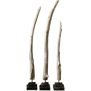 Teak Branches Warm White and Fossil Gray Statues, Set of 3