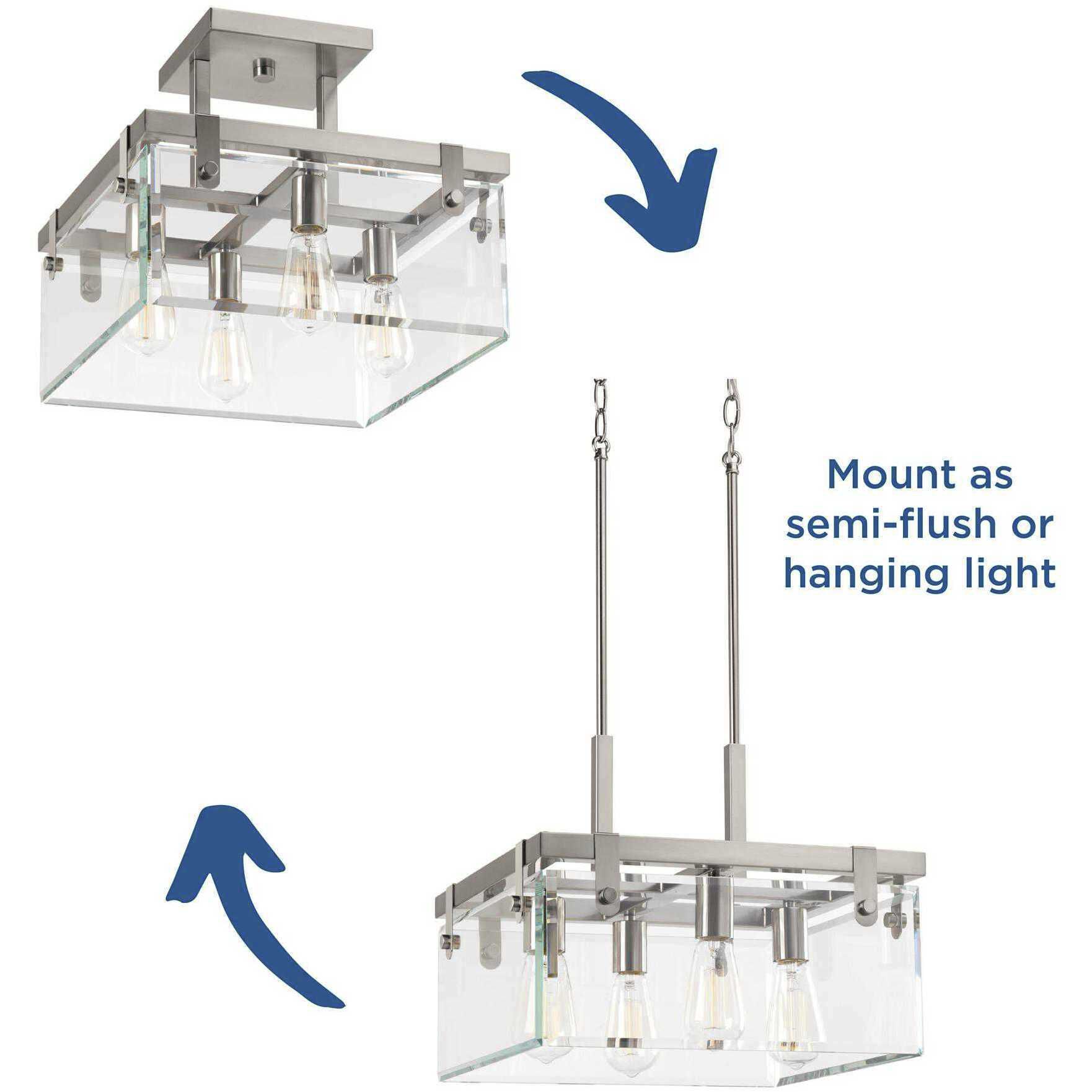 Glayse 4 Light 17 inch Brushed Nickel Semi-Flush Mount Convertible Ceiling Light, Design Series