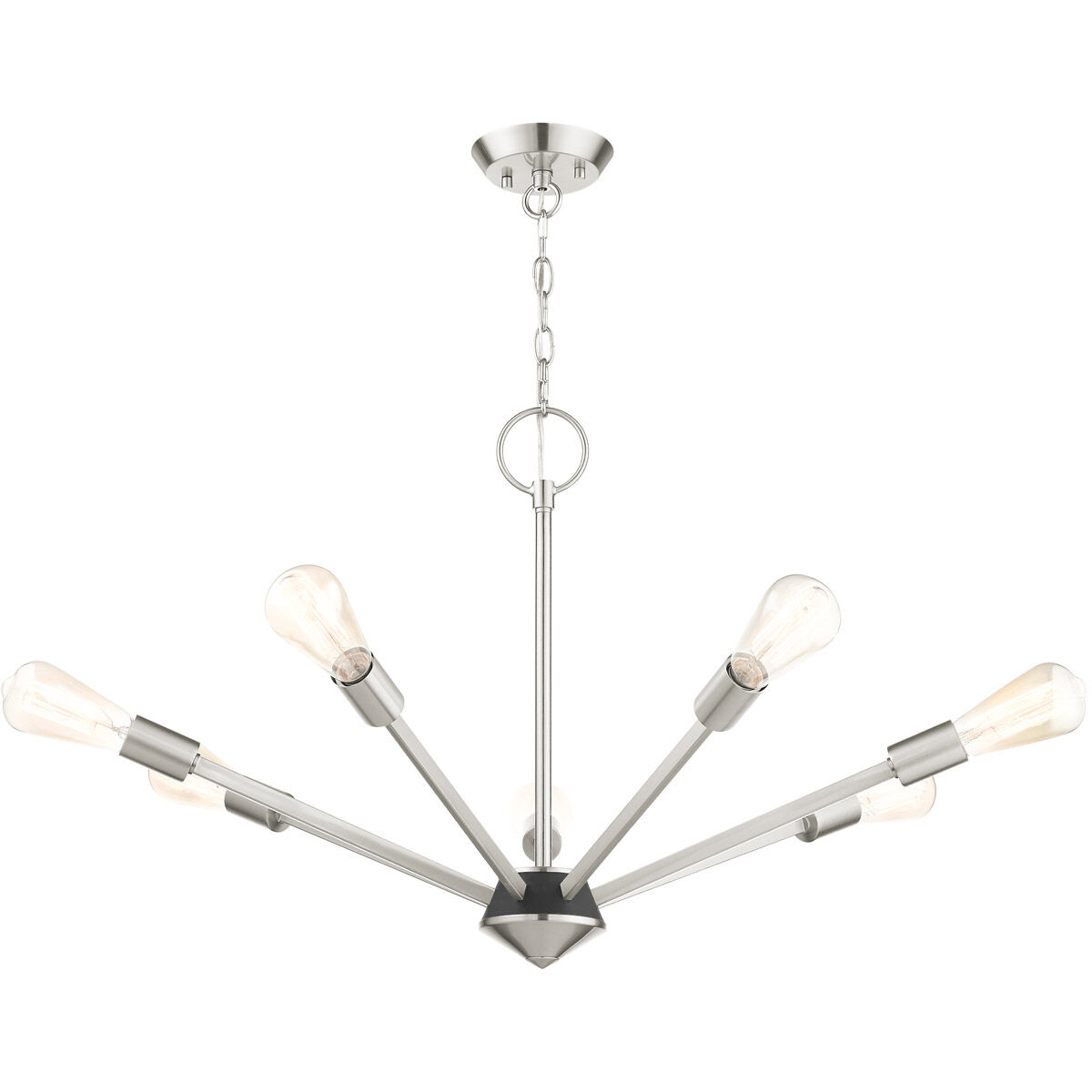 Prague 7 Light 29 inch Brushed Nickel with Black Accents Chandelier Ceiling Light