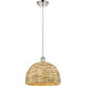 Woven Rattan 1 Light 12 inch Polished Nickel Pendant Ceiling Light