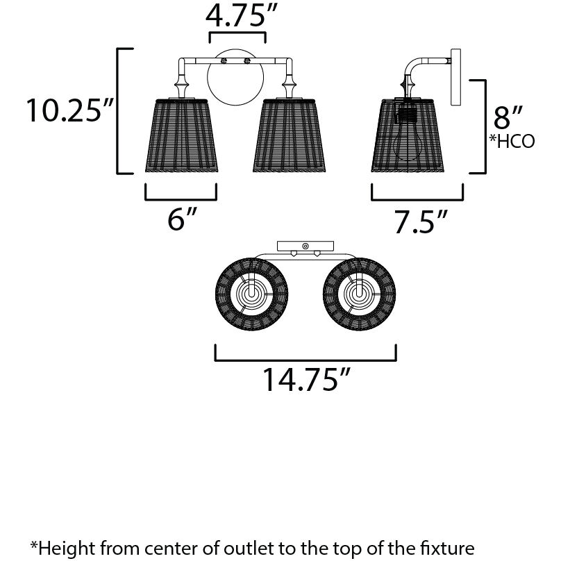 Baja 2 Light 14.75 inch Natural Aged Brass Bath Vanity Wall Light