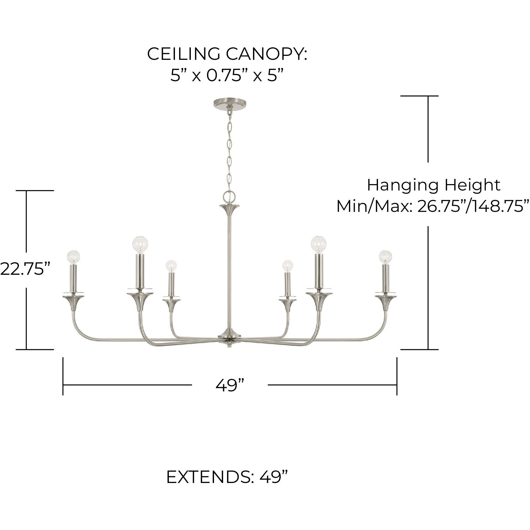 Presley 6 Light 49 inch Brushed Nickel Chandelier Ceiling Light