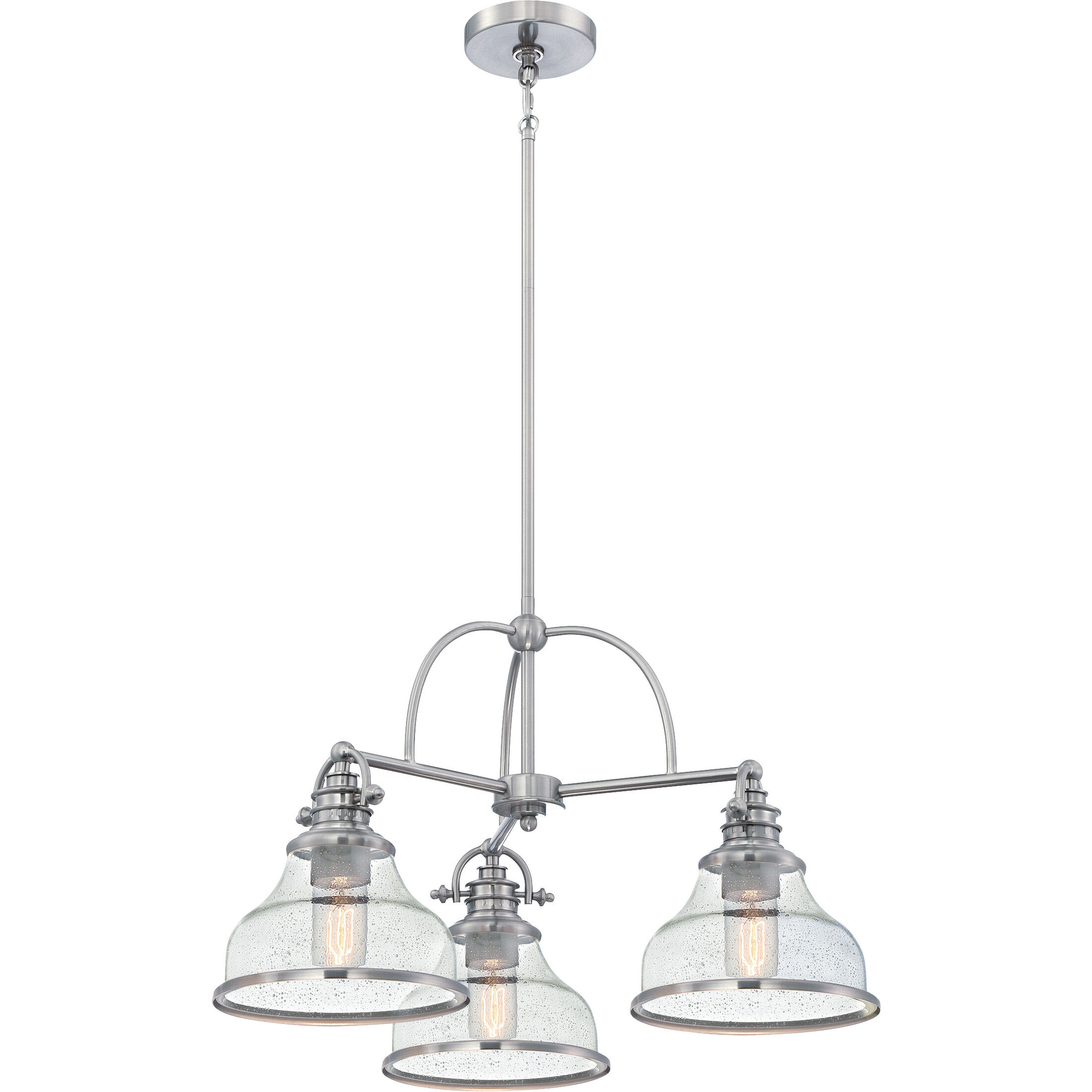 Grant 3 Light 24 inch Brushed Nickel Dinette Chandelier Ceiling Light in Clear Seedy Glass