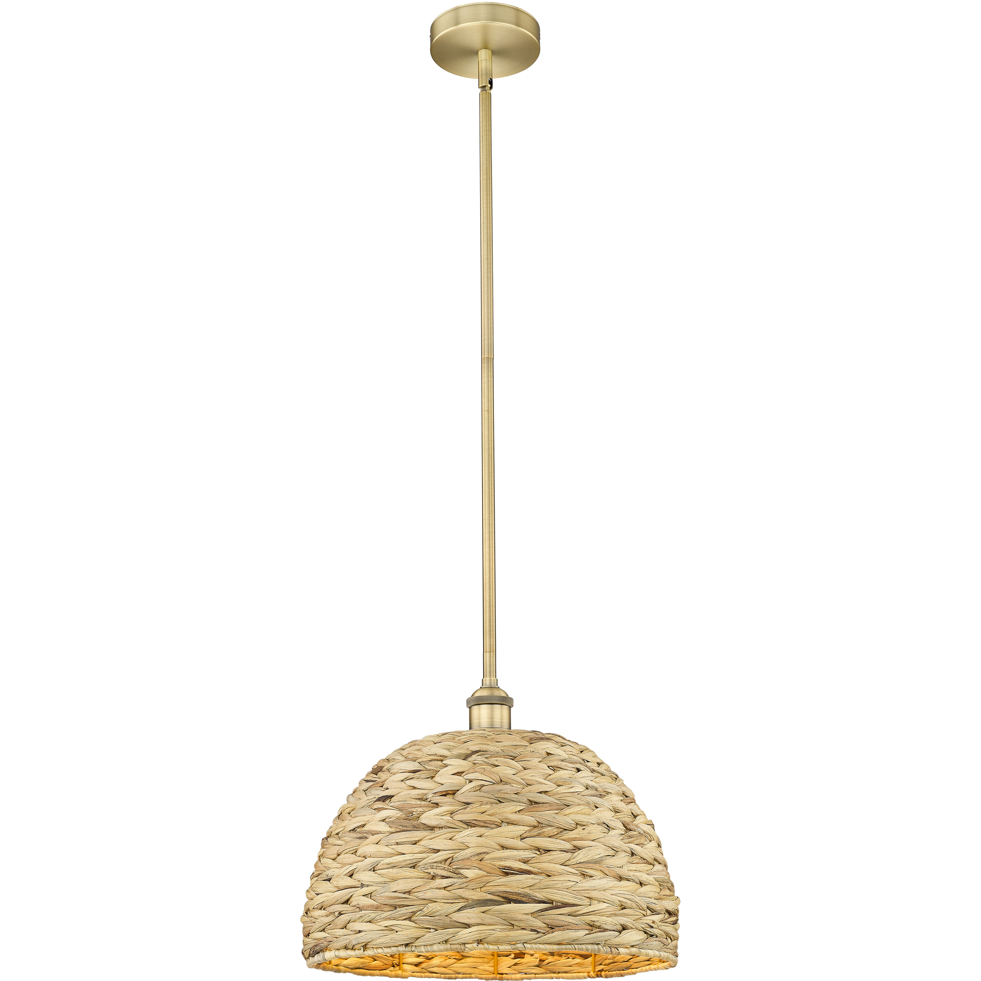 Edison Woven Rattan 1 Light 15.75 inch Brushed Brass Mini Pendant Ceiling Light
