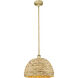 Edison Woven Rattan 1 Light 15.75 inch Brushed Brass Mini Pendant Ceiling Light