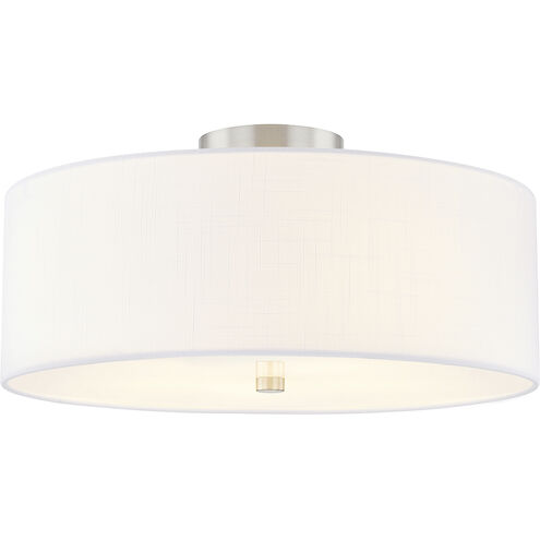 Textile Collection 4 Light 18 inch Brushed Nickel Semi Flush Ceiling Light in White, Classic Family