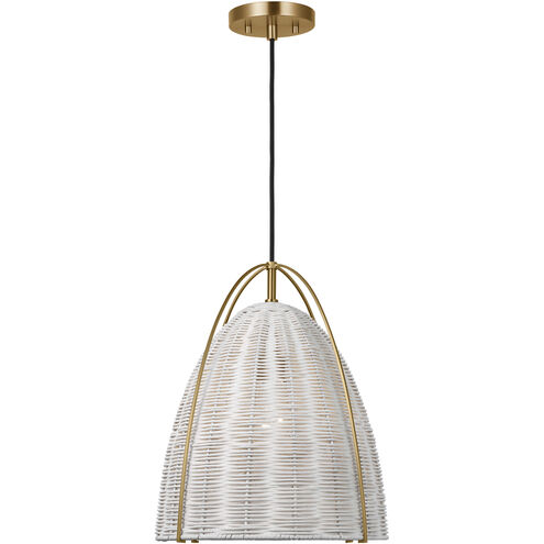 Sean Lavin Norman 1 Light 13.38 inch Satin Brass with Chalk Wicker Pendant Ceiling Light