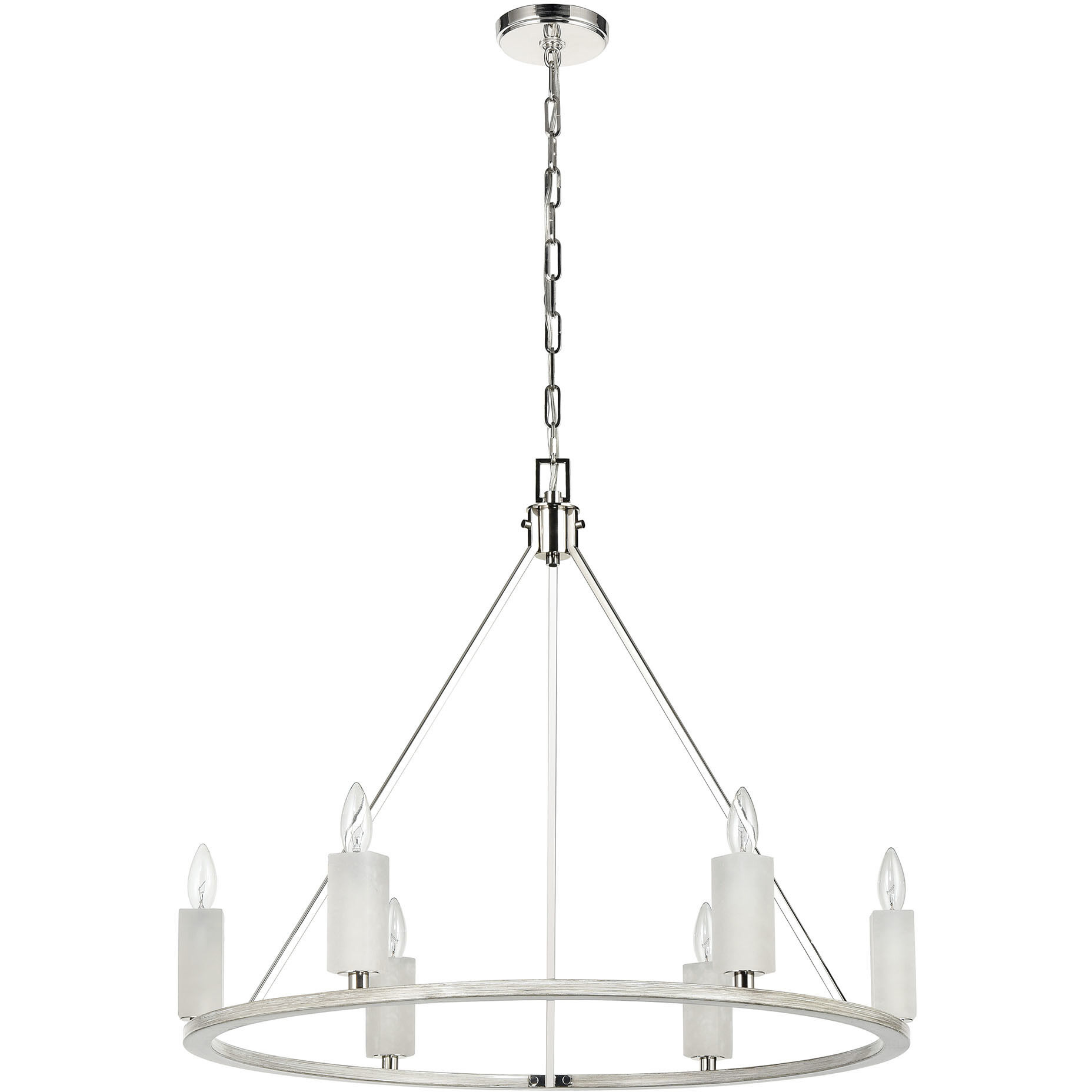 White Stone 6 Light 30 inch Polished Nickel with Sunbleached Oak Chandelier Ceiling Light