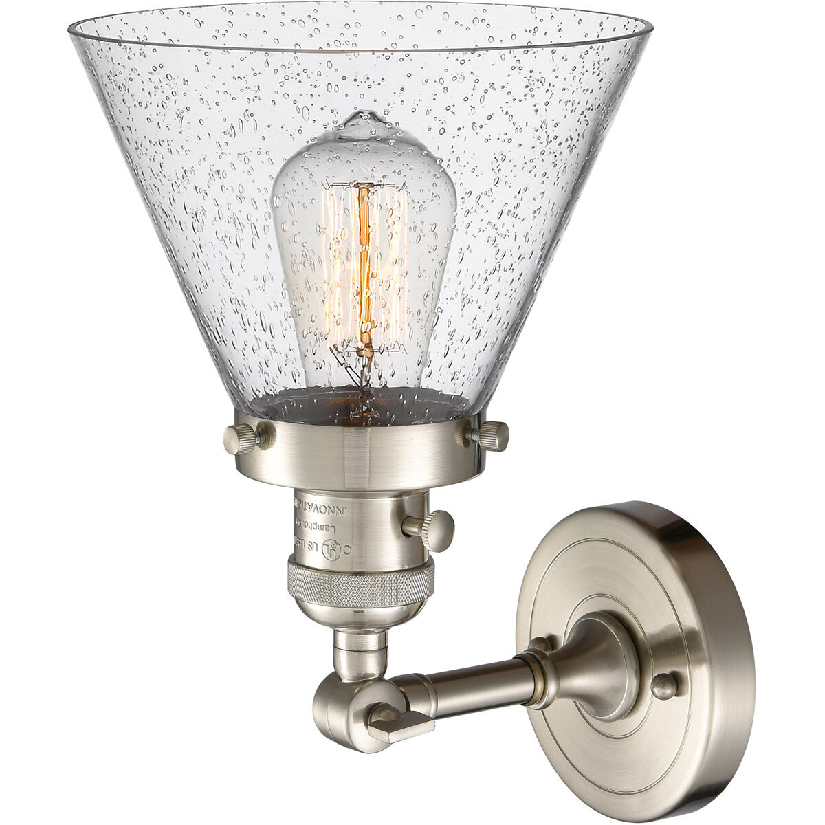 Franklin Restoration Large Cone 1 Light 8 inch Brushed Satin Nickel Sconce Wall Light in Seedy Glass, Franklin Restoration