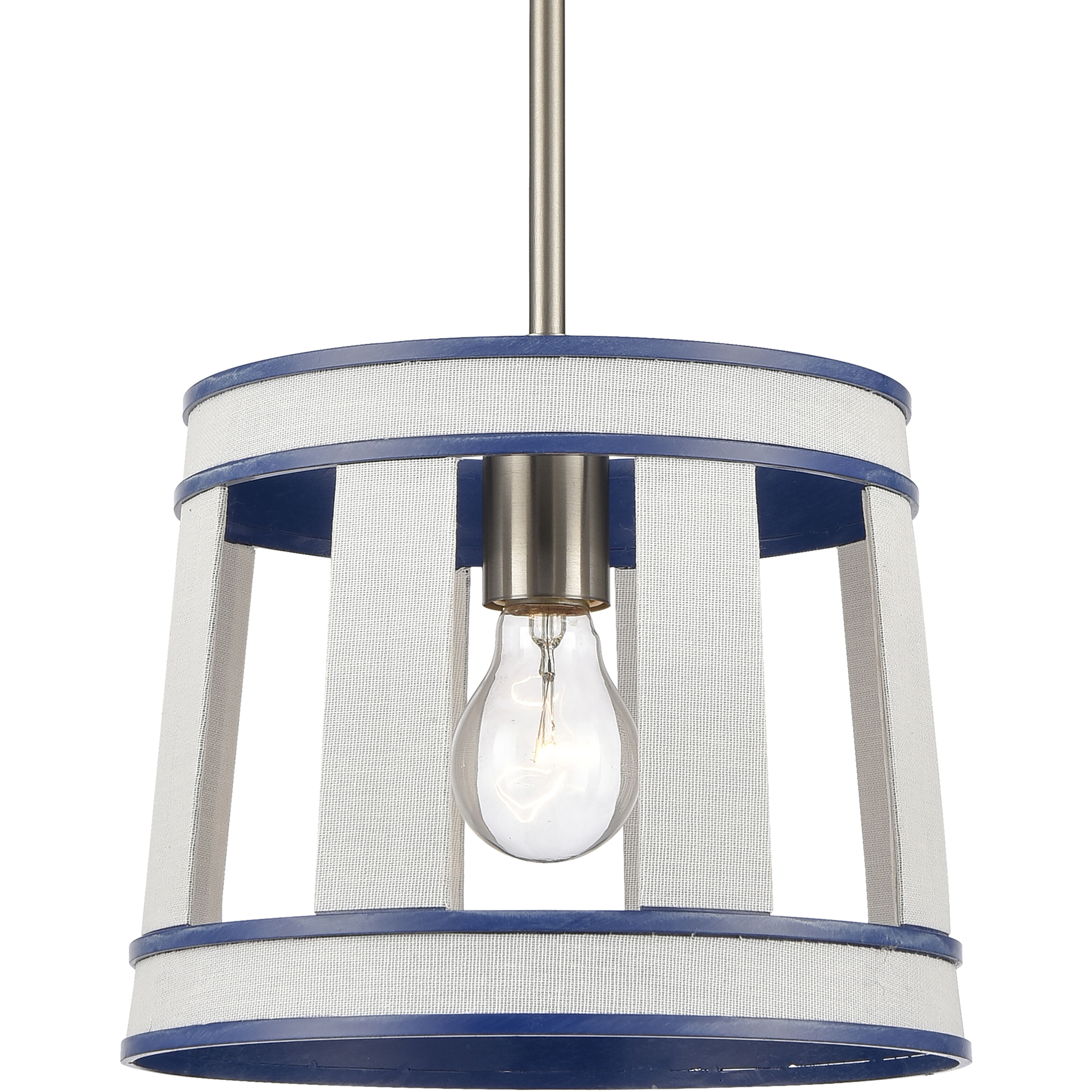White Burlap 1 Light 10 inch White with Blue and Satin Nickel Pendant Ceiling Light