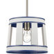 White Burlap 1 Light 10 inch White with Blue and Satin Nickel Pendant Ceiling Light